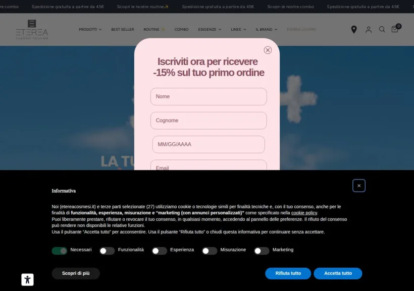Schermata della pagina offerta di Eterea Cosmesi