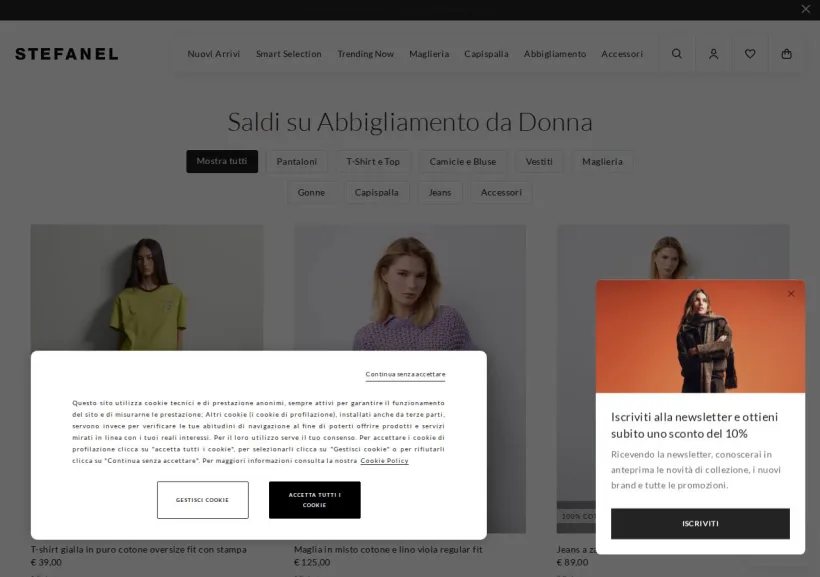 Schermata della pagina offerta di Stefanel