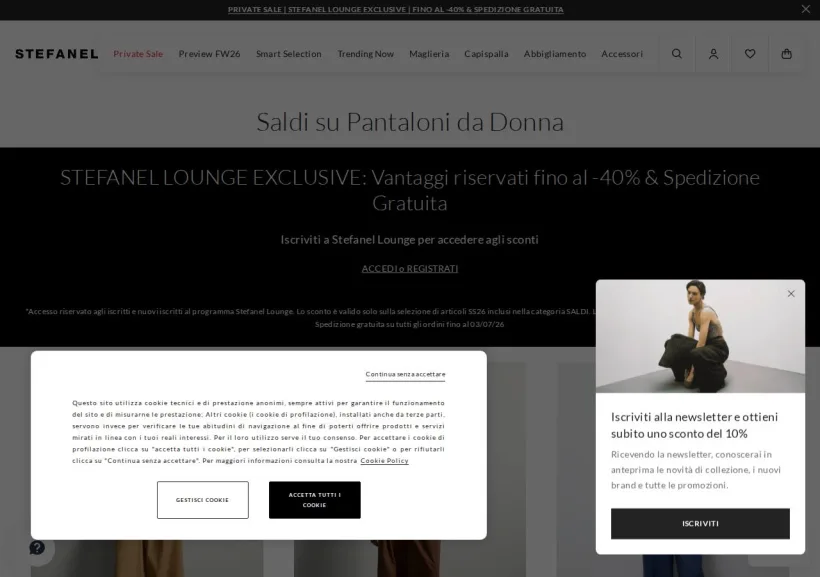 Schermata della pagina offerta di Stefanel