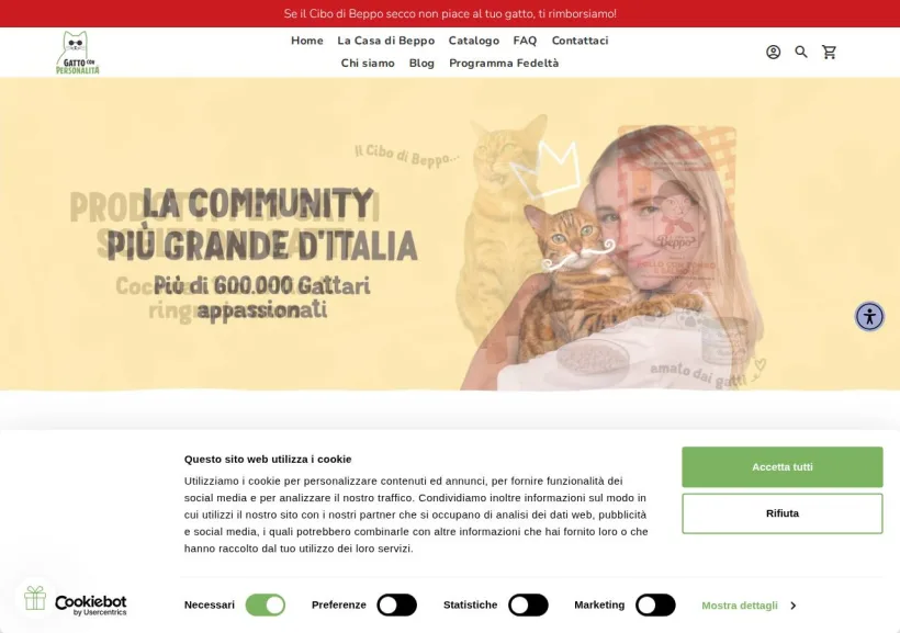 Schermata della pagina offerta di Gatto con Personalità