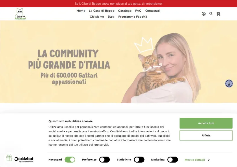 Schermata della pagina offerta di Gatto con Personalità
