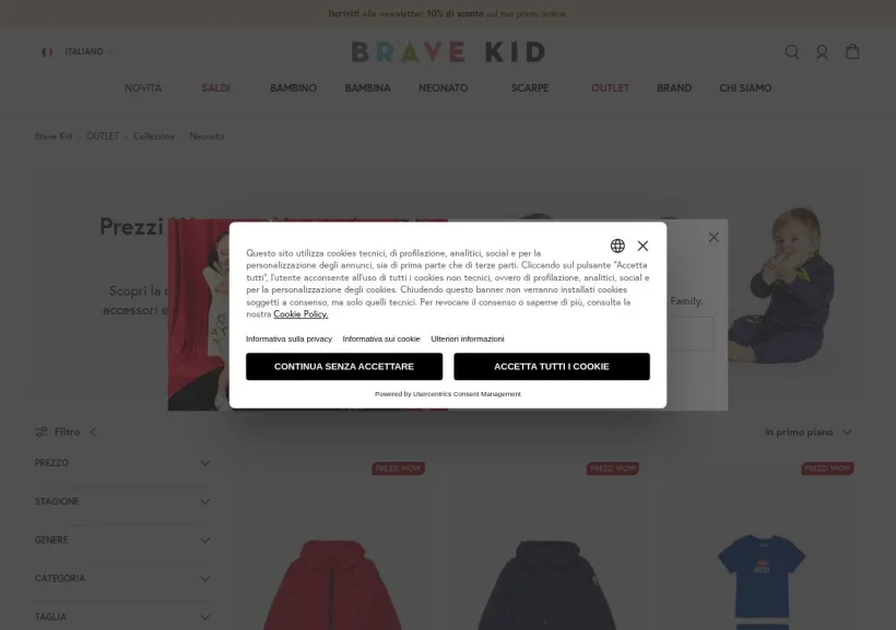Schermata della pagina offerta di Bravekid