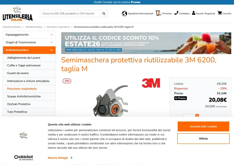 Schermata della pagina offerta di Utensileria Online