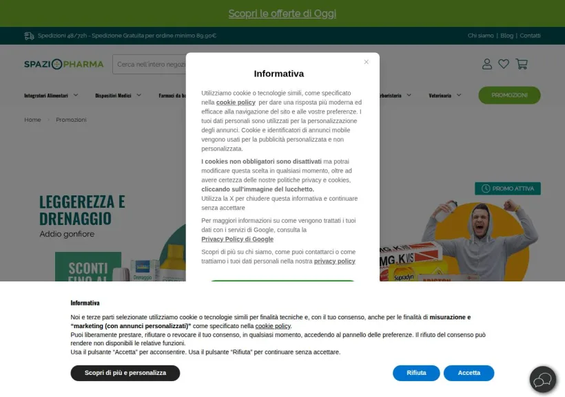 Schermata della pagina offerta di Spaziopharma