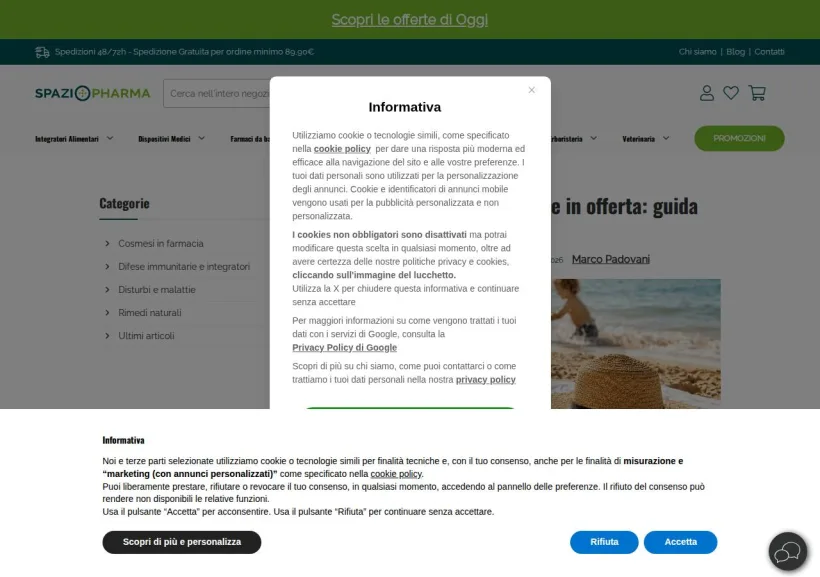 Schermata della pagina offerta di Spaziopharma