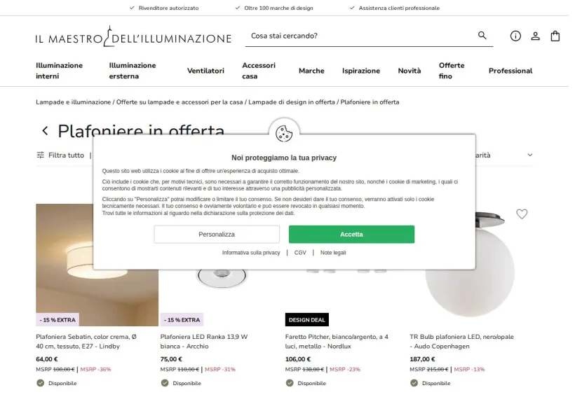 Schermata della pagina offerta di Il maestro dell'illuminazione
