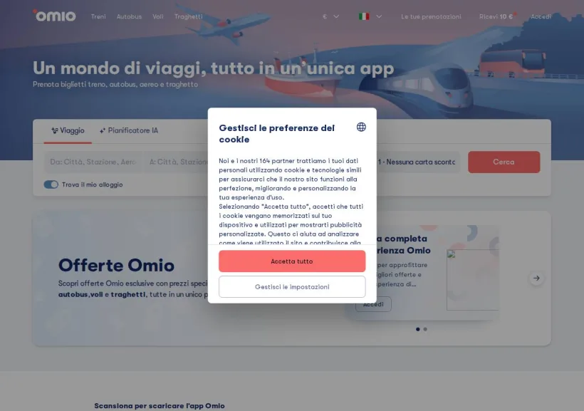 Schermata della pagina offerta di Omio