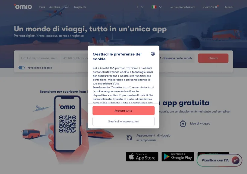 Schermata della pagina offerta di Omio