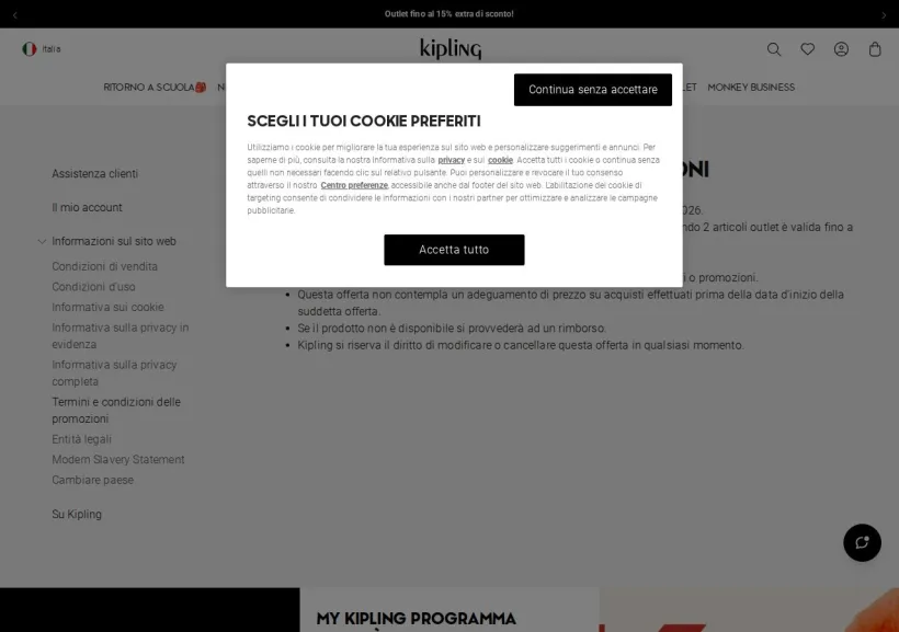 Schermata della pagina offerta di Kipling