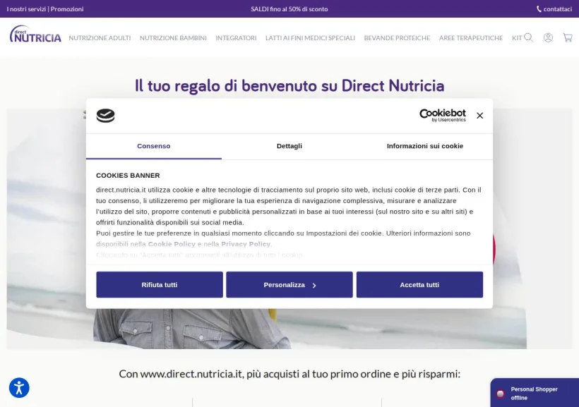 Schermata della pagina offerta di Nutricia