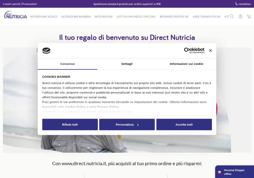 Schermata della pagina offerta di Nutricia