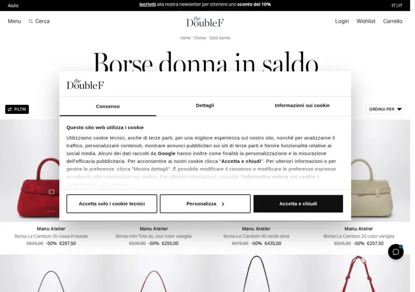 Schermata della pagina offerta di The Double F