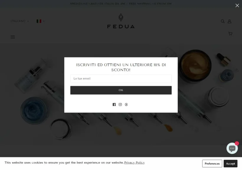 Schermata della pagina offerta di Fedua
