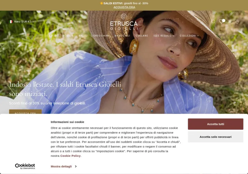 Schermata della pagina offerta di Etrusca Gioielli
