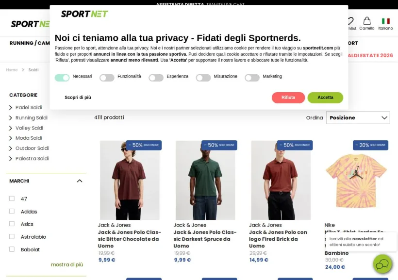 Schermata della pagina offerta di Sportnet