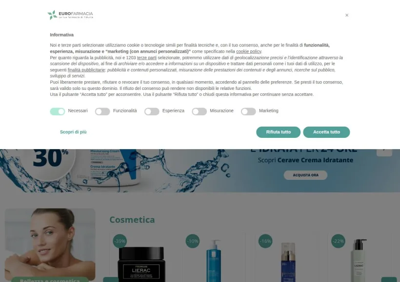 Schermata della pagina offerta di Eurofarmacia