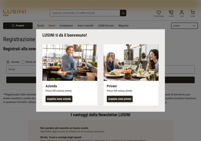 Schermata della pagina offerta di Lusini