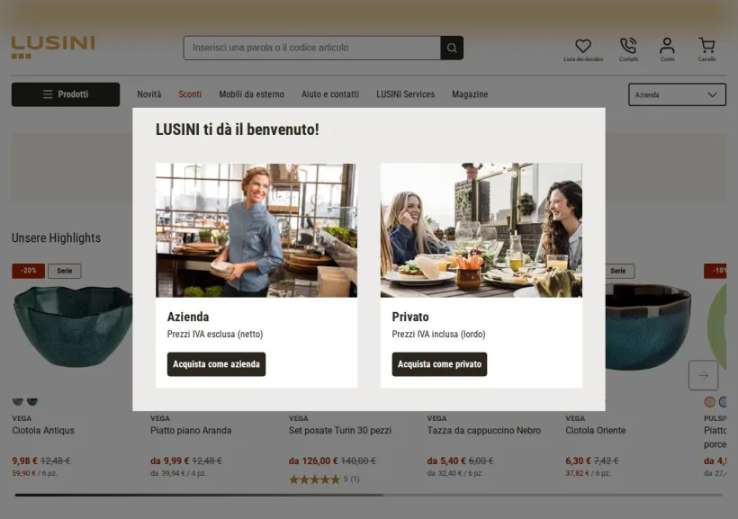 Schermata della pagina offerta di Lusini