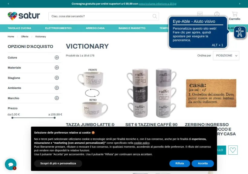 Schermata della pagina offerta di Satur