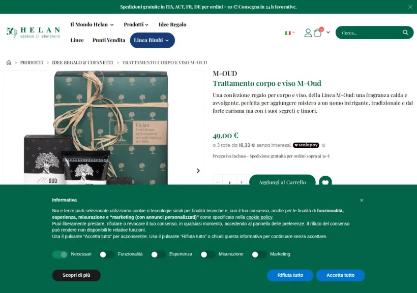 Schermata della pagina offerta di Helan