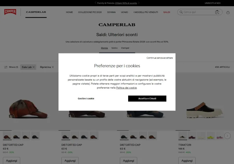 Schermata della pagina offerta di Camper