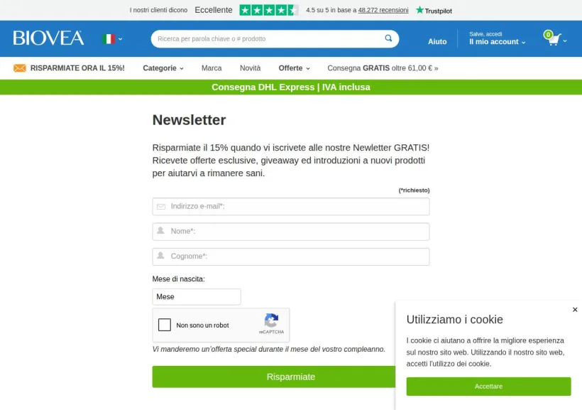 Schermata della pagina offerta di Biovea