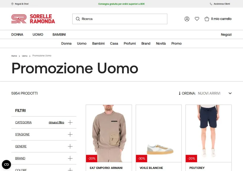 Schermata della pagina offerta di Sorelle Ramonda