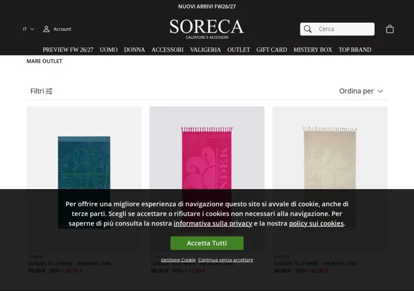 Schermata della pagina offerta di Soreca