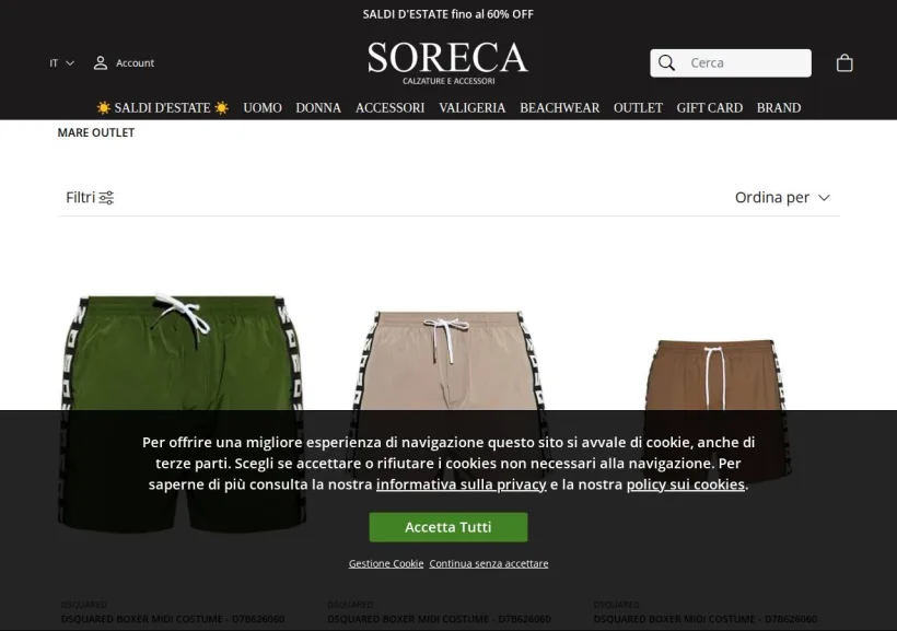 Schermata della pagina offerta di Soreca