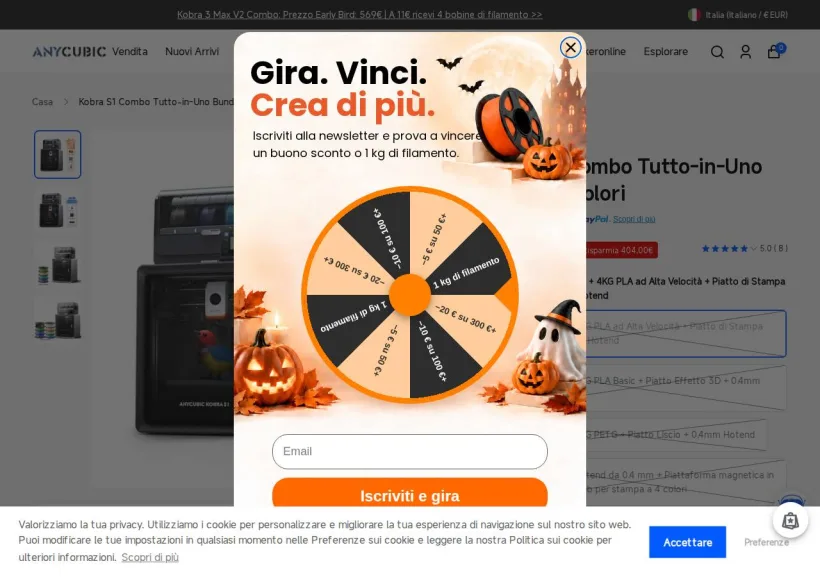 Schermata della pagina offerta di Anycubic