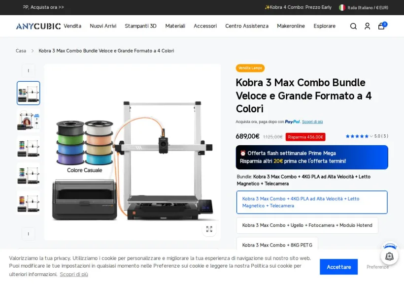 Schermata della pagina offerta di Anycubic