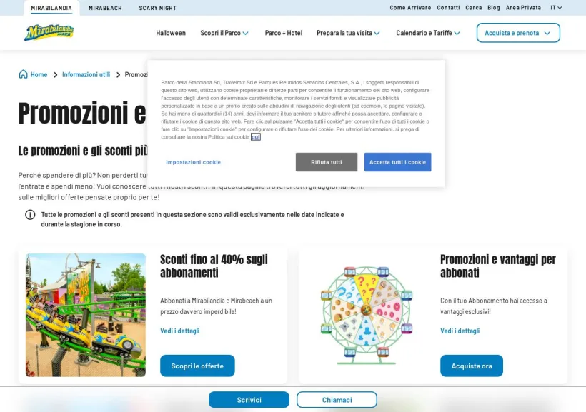 Schermata della pagina offerta di Mirabilandia