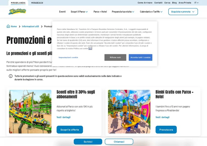 Schermata della pagina offerta di Mirabilandia