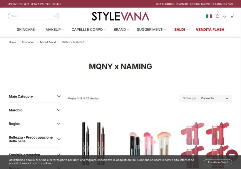 Schermata della pagina offerta di Stylevana