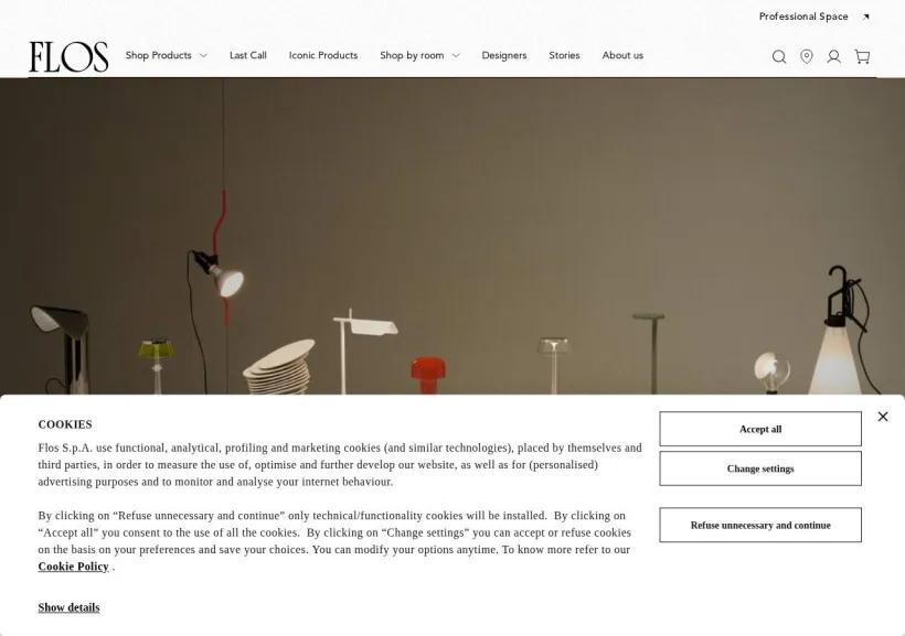 Schermata della pagina offerta di FLOS