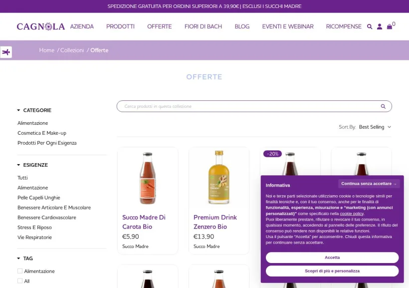 Schermata della pagina offerta di Dr Cagnola