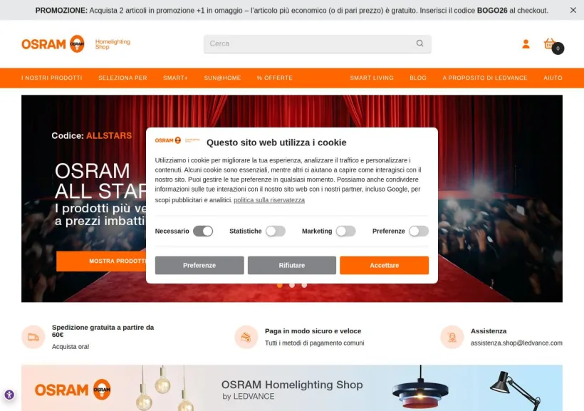 Schermata della pagina offerta di Ledvance 