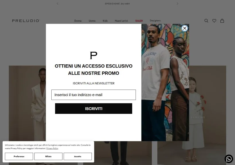 Schermata della pagina offerta di PRELUDIOMODA
