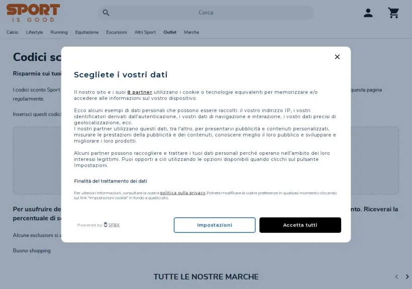 Schermata della pagina offerta di Sport is good