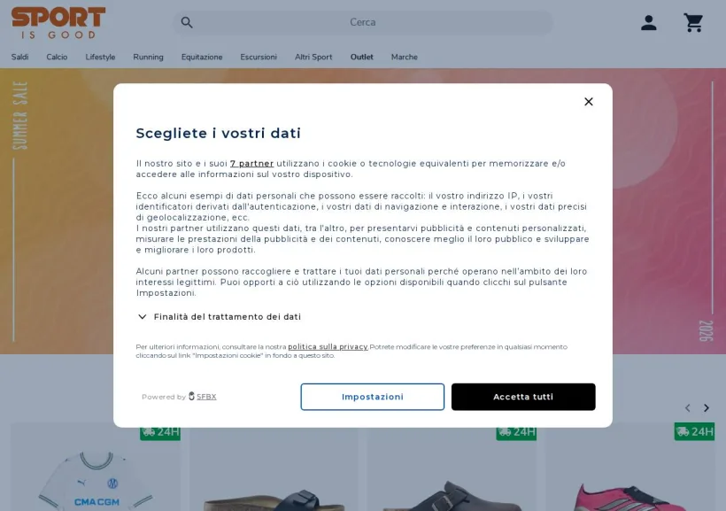 Schermata della pagina offerta di Sport is good