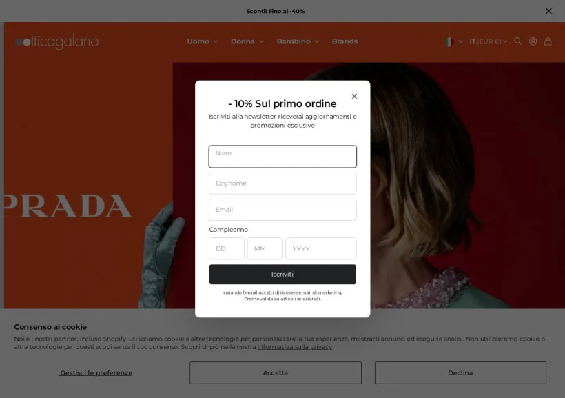 Schermata della pagina offerta di Ottica Galano