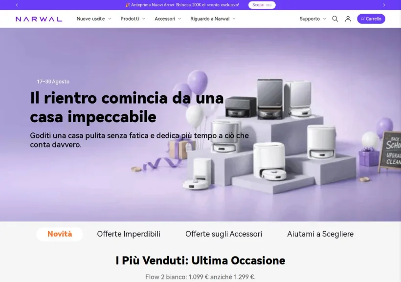Schermata della pagina offerta di Narwal