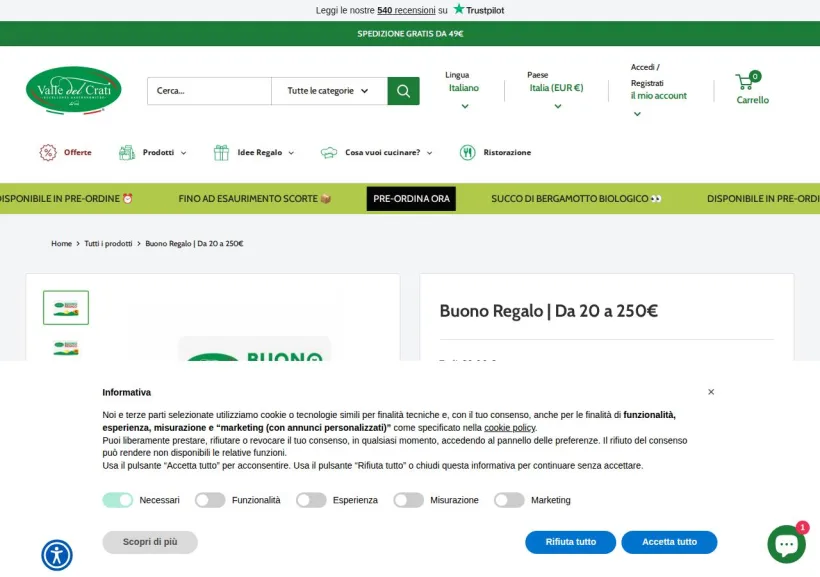 Schermata della pagina offerta di Valle del Crati