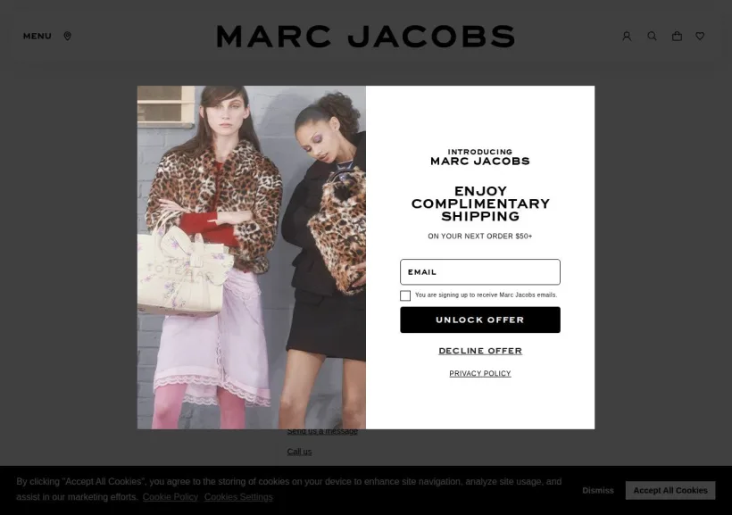 Schermata della pagina offerta di Marc Jacobs