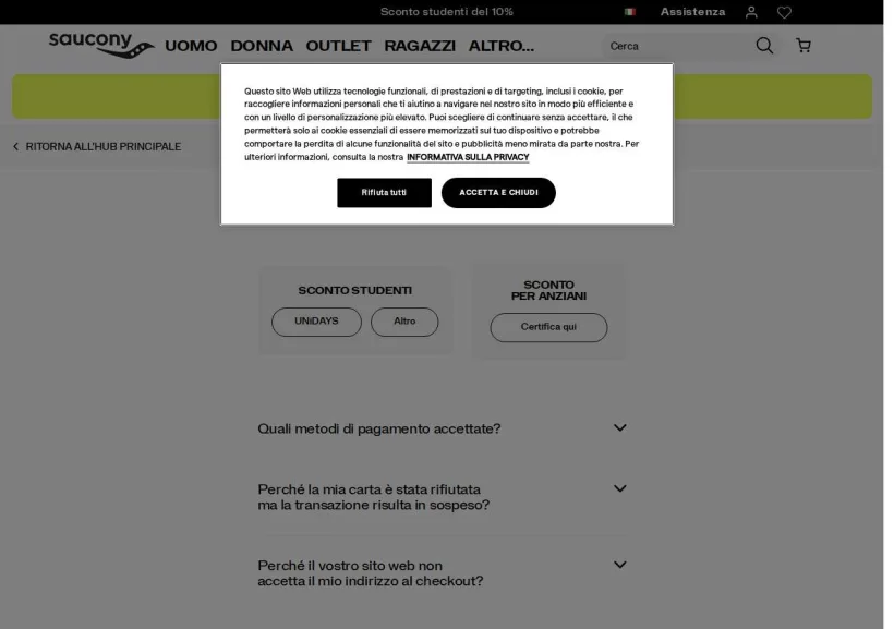 Schermata della pagina offerta di Saucony