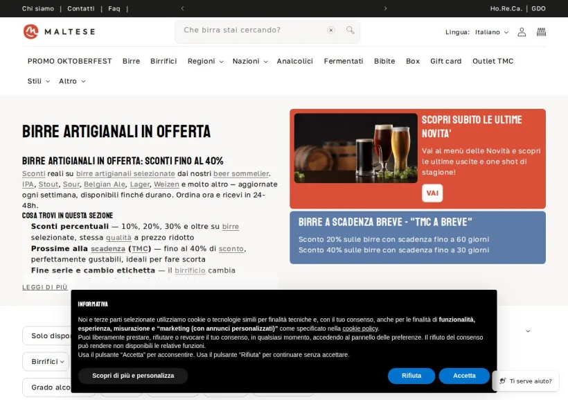 Schermata della pagina offerta di Maltese