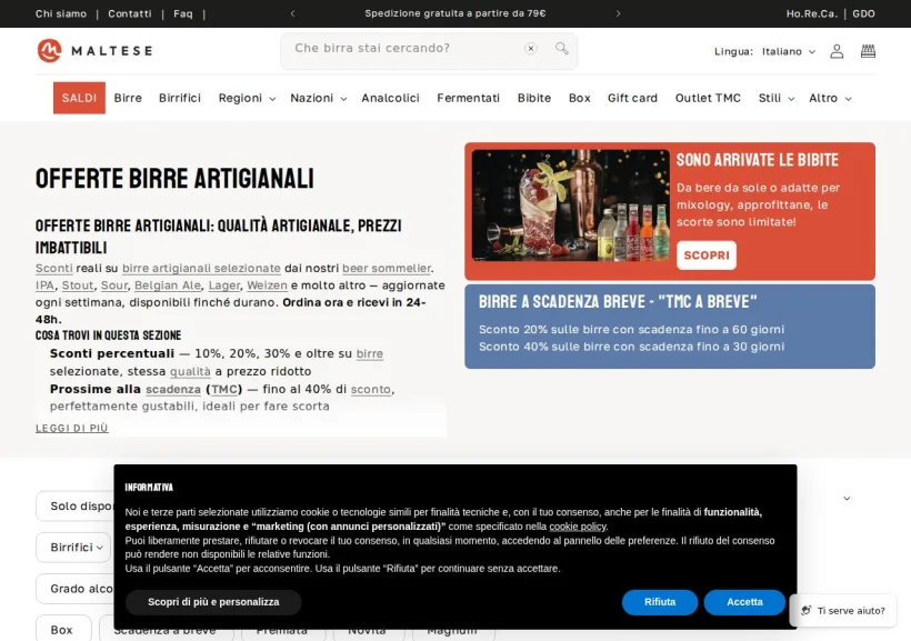 Schermata della pagina offerta di Maltese