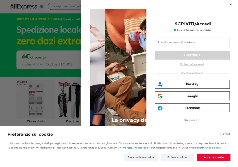 Schermata della pagina offerta di AliExpress