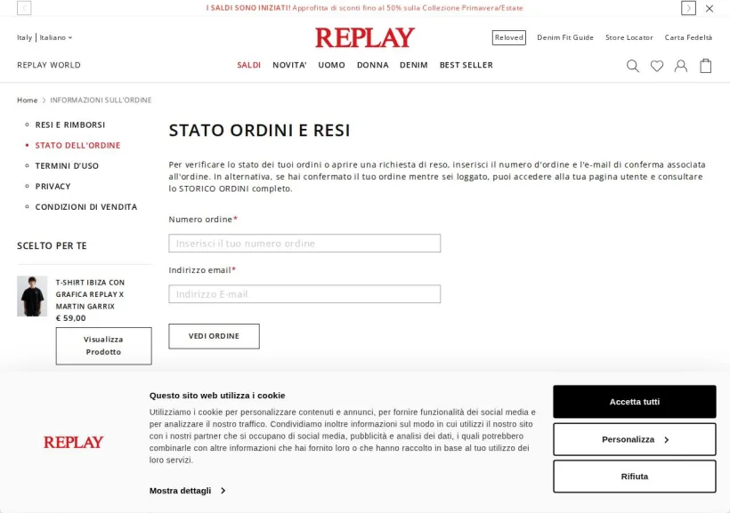 Schermata della pagina offerta di Replay
