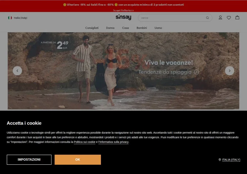 Schermata della pagina offerta di Sinsay